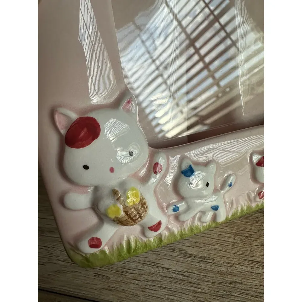 Ebeling & Reuss Company Vintage 1983 Ceramic Kittens Pink Picture Frame Nursery